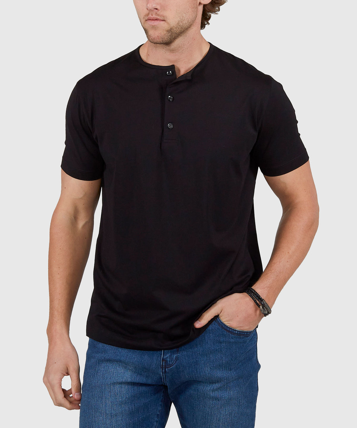 Westport No-Tuck Short Sleeve Cotton Performance Stretch Henley Knit Shirt, Men's Big & Tall