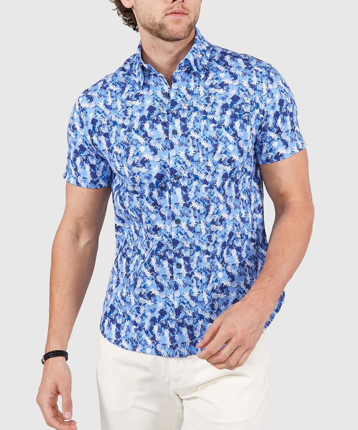 Westport Lifestyle Short Sleeve Seersucker Print Sport Shirt, Men's Big & Tall